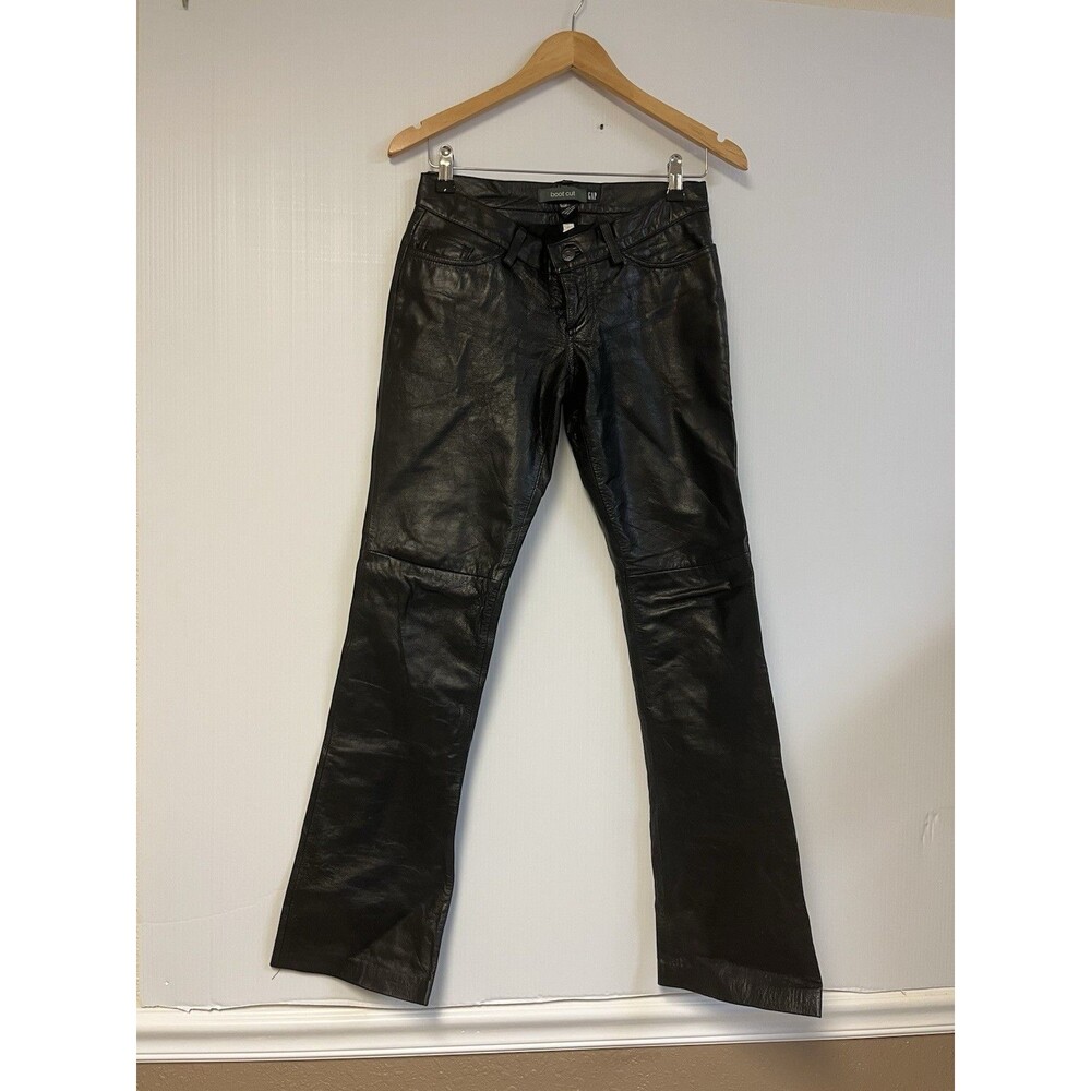Vintage GAP Genuine Leather Boot Cut Pants Women’s Sz 2 Black Lined Vtg Y2K‎